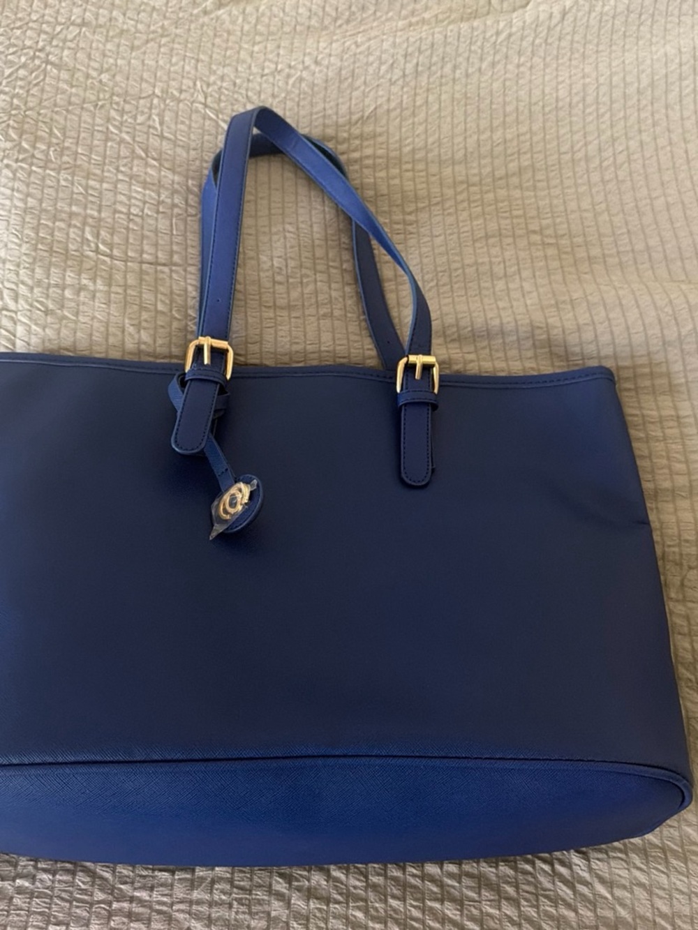 Minicci Navy Tote with Gold Buckle Accents